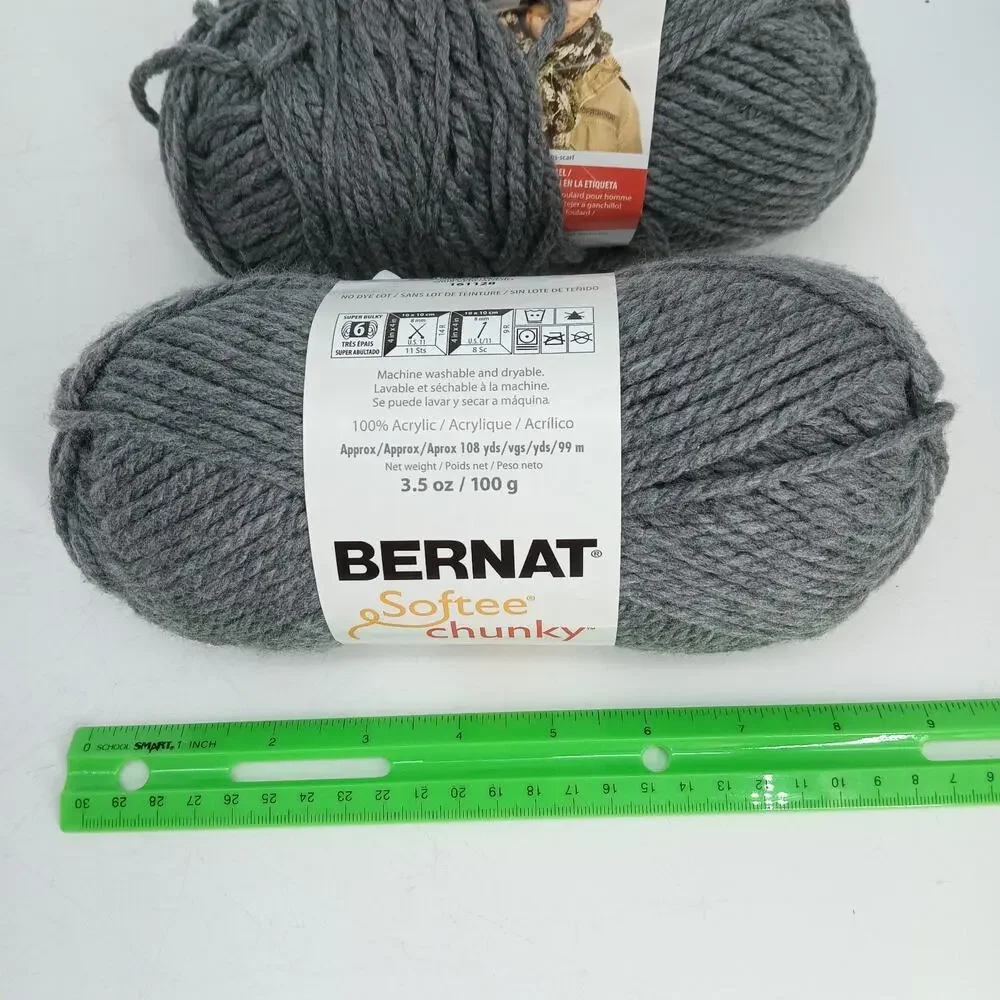 Bernat Softee Chunky Yarn Lot True Gray 2 Pack #6 Super Bulky 3.5 oz 100g 28044